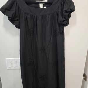 Max Studio Black Puff-Sleeve Mini Dress with Eyelet Embroidery
